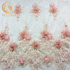 La flor hecha a mano pura se ruboriza anchura rosada de la tela MDX el 135cm del cordón bordada