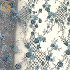 Vestidos azules de Mesh Beaded Lace Fabric For del bordado 3D