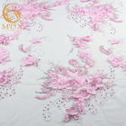 Florales de 53 pulgadas bordados atan el cordón rosado hecho a mano de la flor del poliéster del 20%